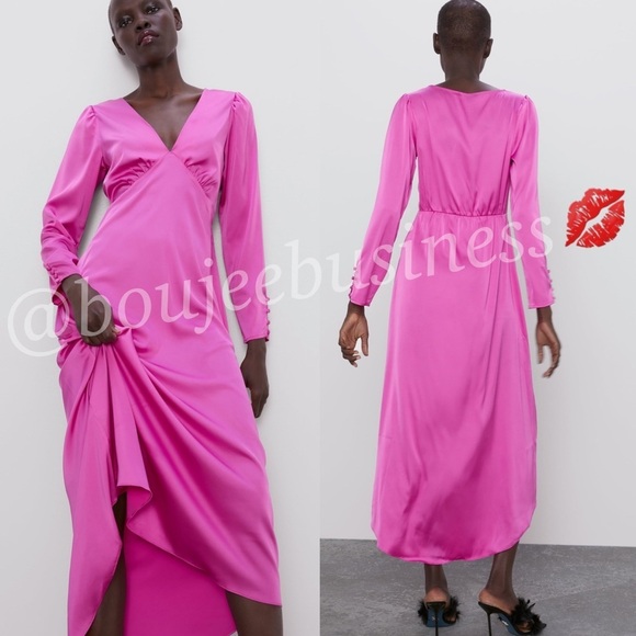 ZARA BNWT Fuchsia Satin Dress - Picture 2 of 4